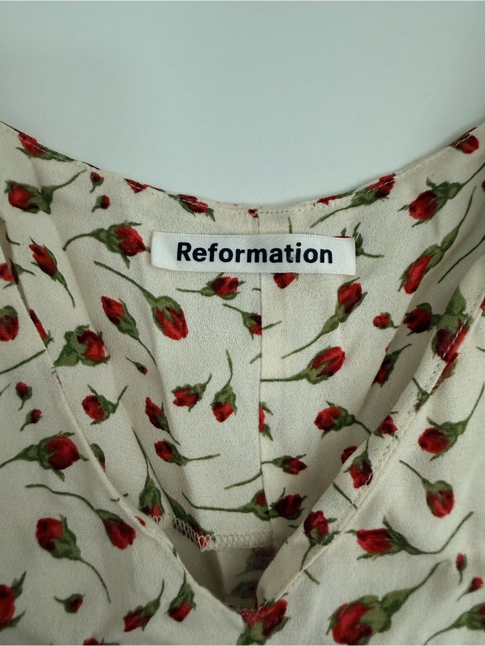 Reformation Cream Slip Dress with Red Floral Print - Picture 3 of 3